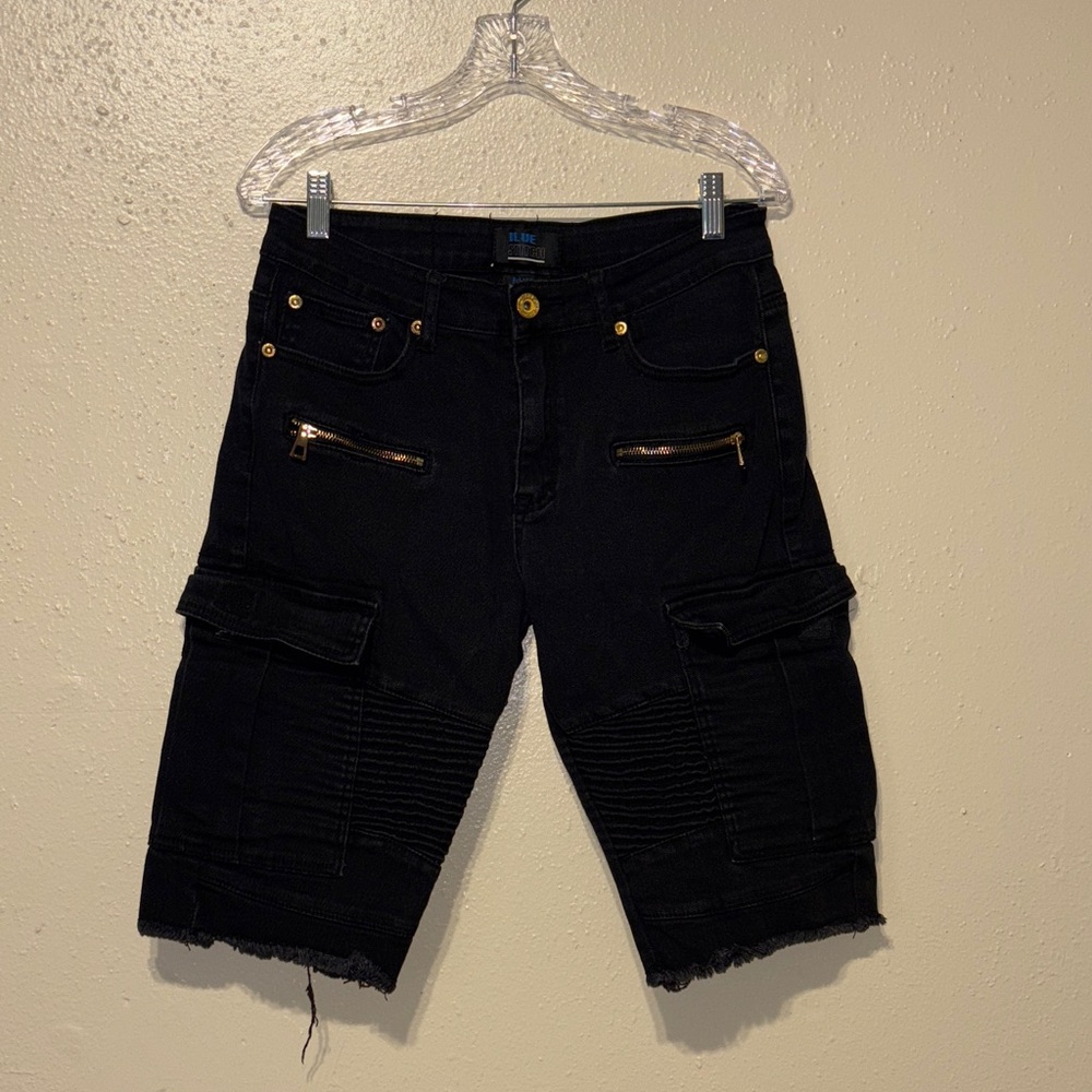 Men's Black Cargo Shorts with Gold Accents